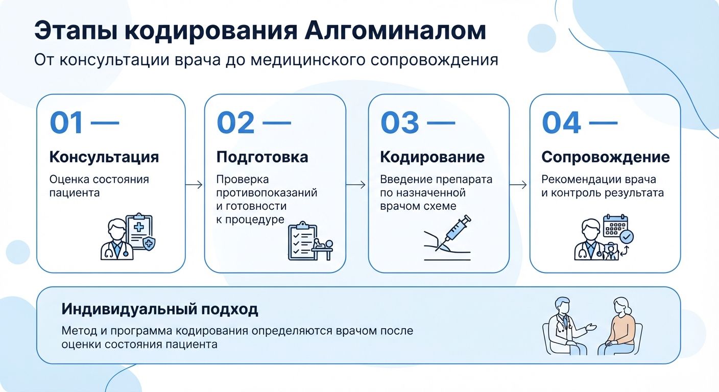 Кодирование препаратом «Алгоминал» в Зарайске инфографика